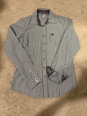 Cinch Women’s turquoise and maroon striped button down